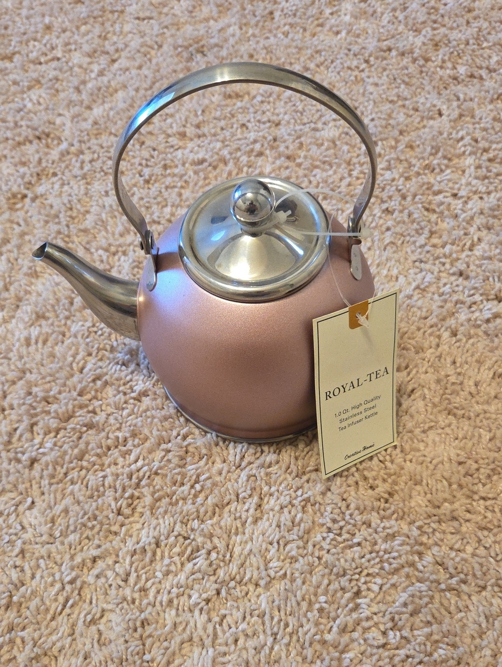Rose Gold Tea Kettle with Stainless Accents